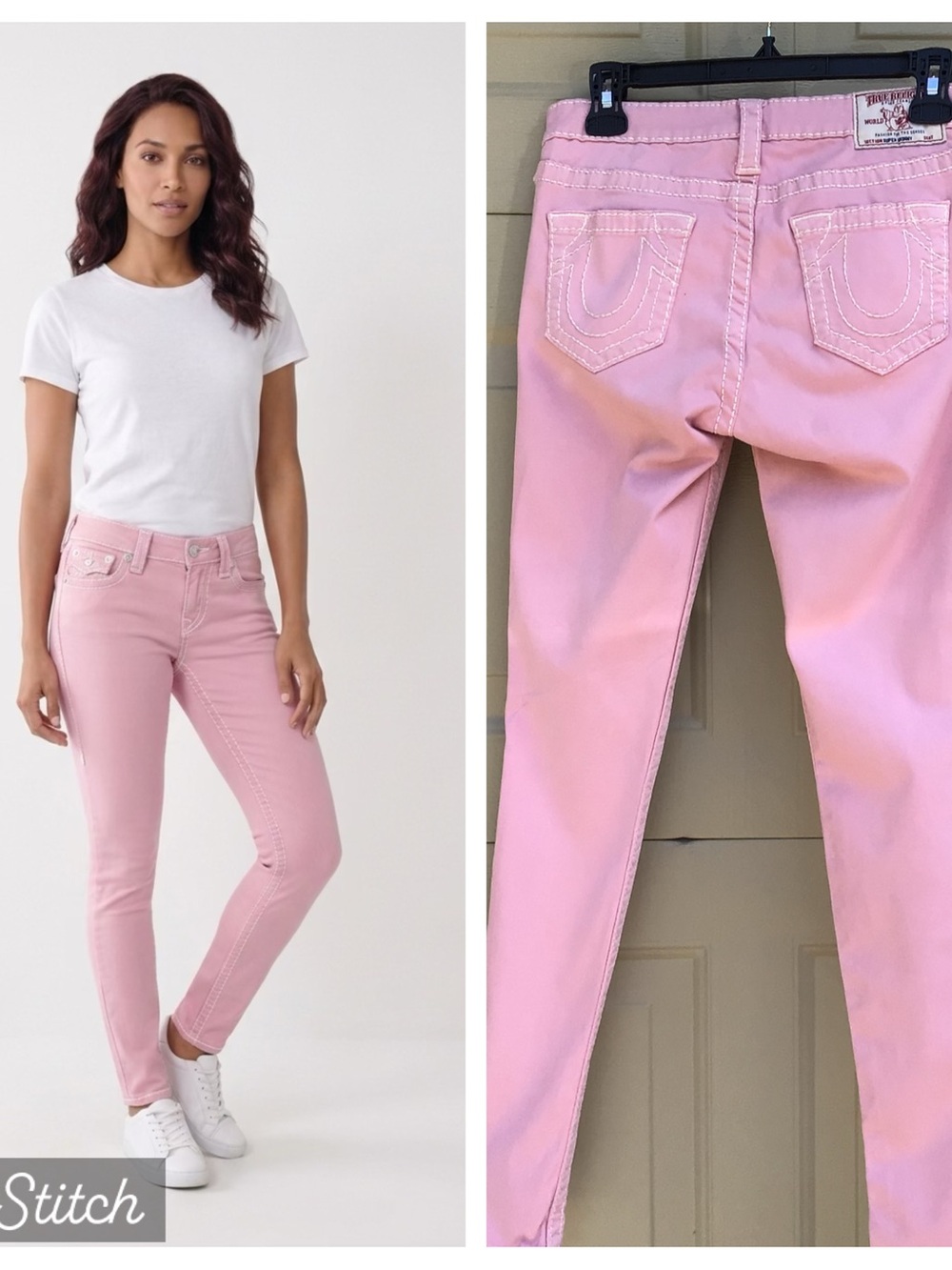 TRUE RELIGION PINK WORLD TOUR SUPER SKINNY JEANS SIZE 27 EUC